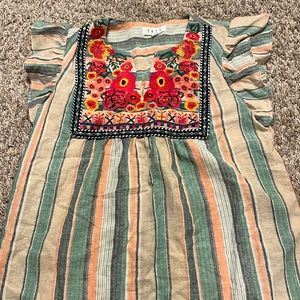 Embroidered flutter sleeve top